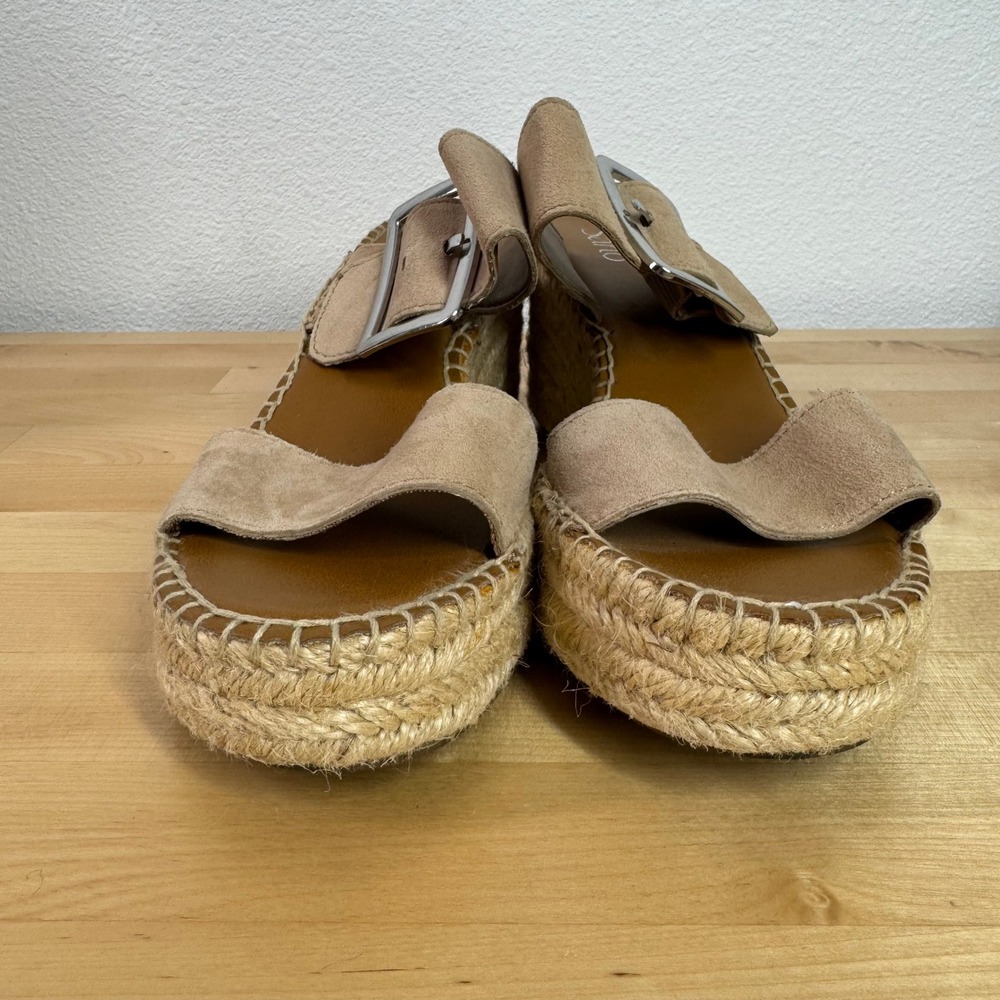 Franco Sarto Coastal Tan Suede Espadrille Wedge Sandals Silver Buckle Womens 7M - Picture 4 of 9
